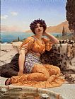 John William Godward Canvas Paintings - With Violets Wreathed and Robe of Saffron Hue